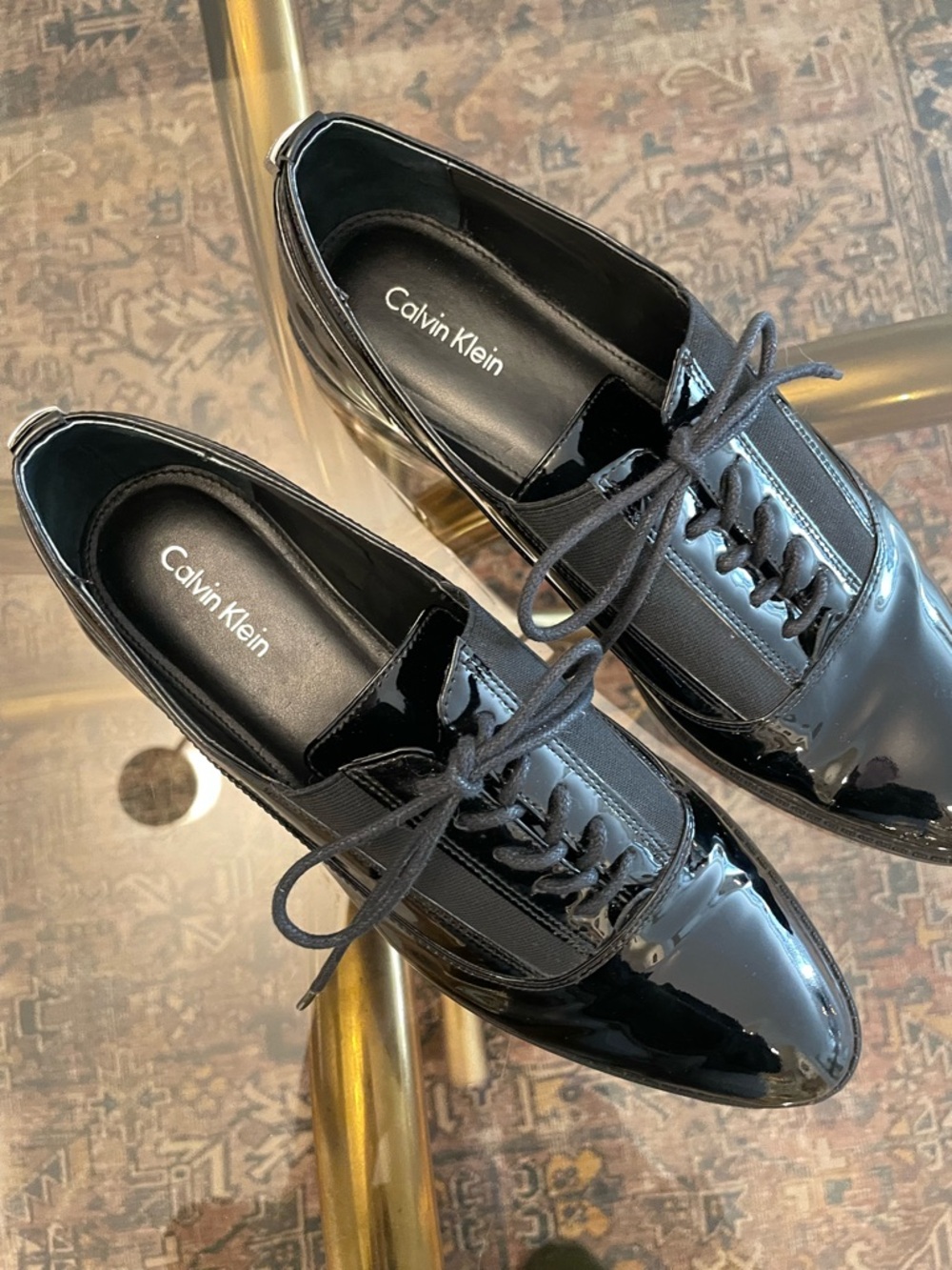 Women’s Calvin Klein Black Patent Leather Lace-Up Flats